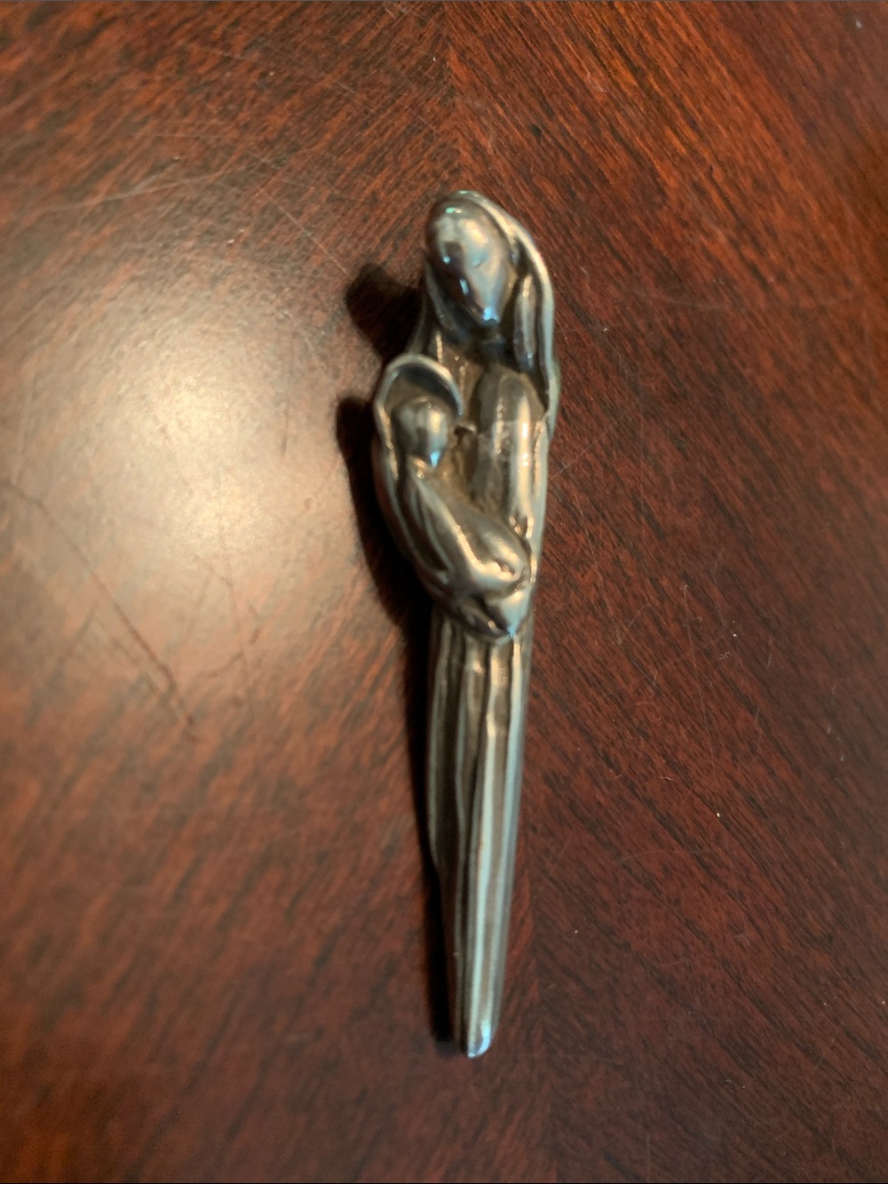 Vintage Sterling Silver Madonna & Child Pendant Necklace in EUC